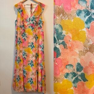 Cato Women’s 22/24 Orange Sleeveless Ruffle V-Neck Sundress